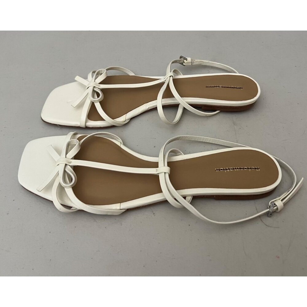Anthropologie Reformation Maya Bow Sandals Size 6 Patent Leather Ivory - Picture 4 of 7